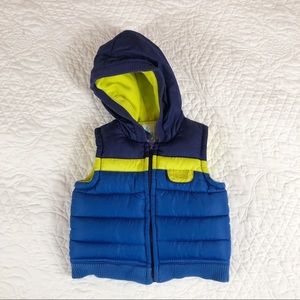 OLD NAVY boys 6M-12M puffer vest coat, hood, blue